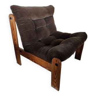 Fauteuil scandinave pin et velours