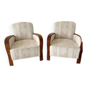 Paire de fauteuils art déco bois et tissu floral