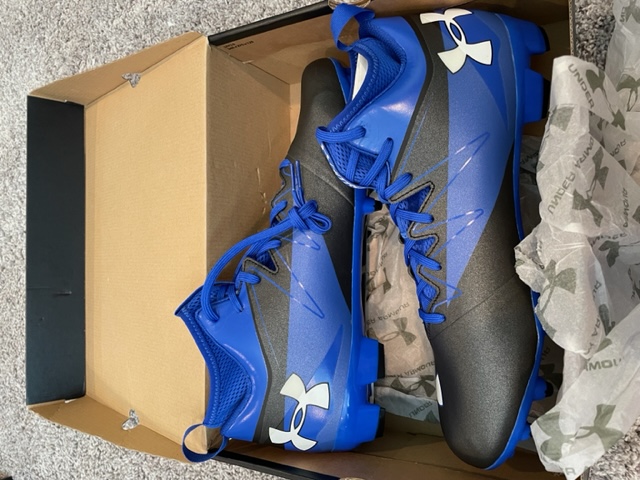 New Adult Under Armour Football Cleats - UA Team Nitro Mid MC Black and Blue - Size 14