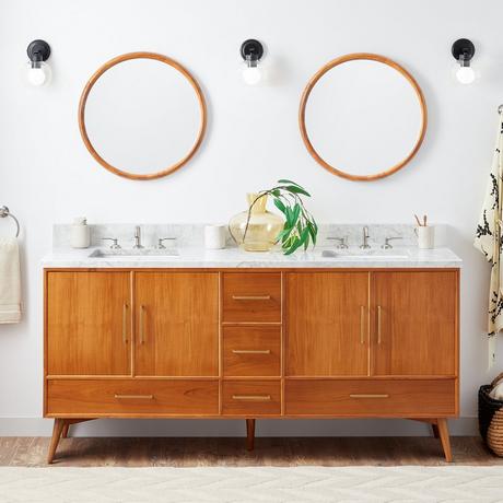 72" Novak Double Teak Vanity with Rectangular Undermount Sinks - Teak