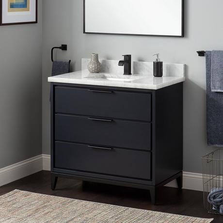 36" Hytes Mahogany Vanity With Rect Undermount Sink - Midnight Navy Blue