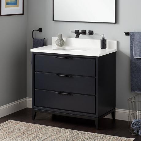 36" Hytes Mahogany Vanity With Rect Undermount Sink - Midnight Navy Blue