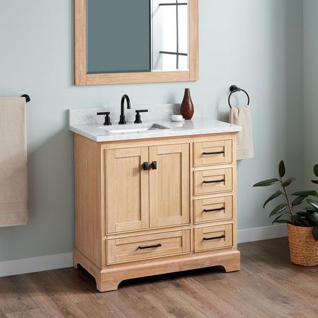 36" Quen Vanity With Left Offset Rectangular Undermount Sink - Driftwood Brown