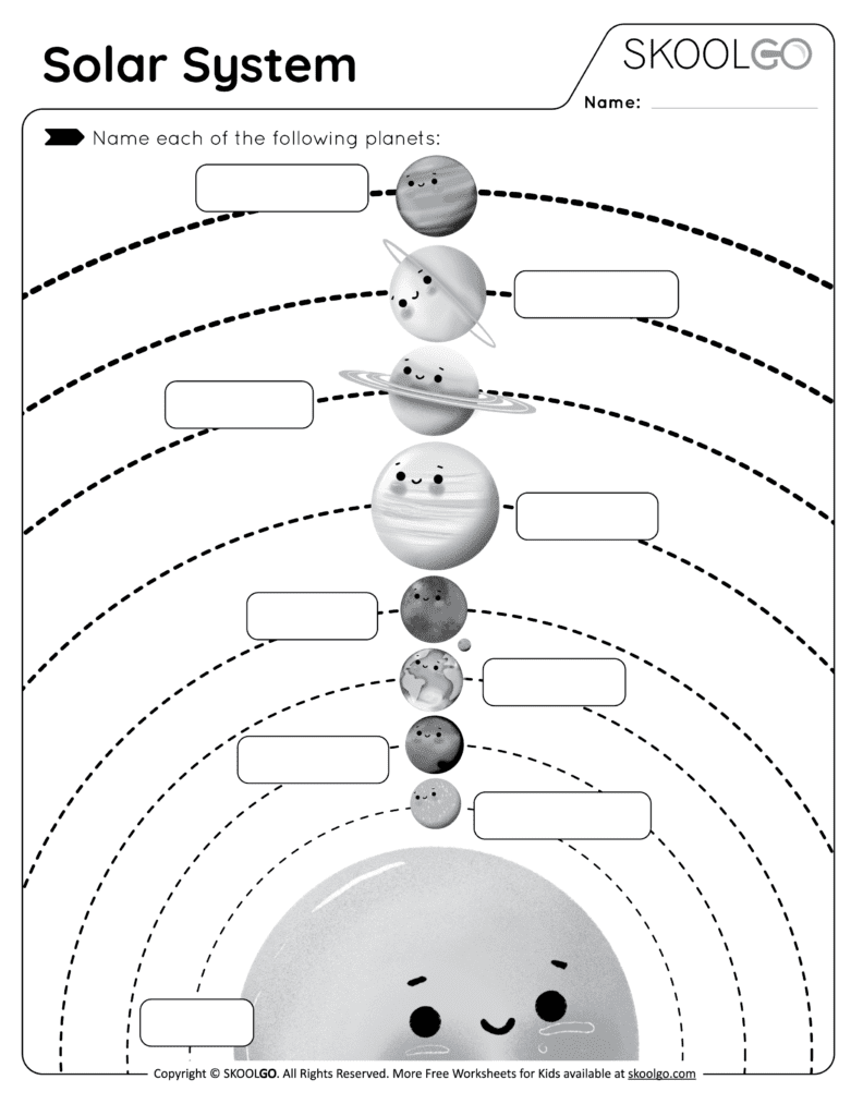 Solar System - Free Black and White Worksheet Activity for Kids