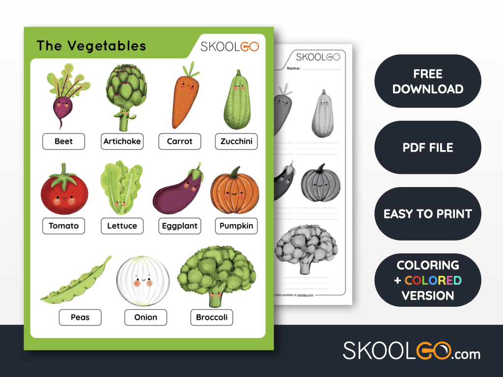 Free Worksheet for Kids - Vegetables - SKOOLGO