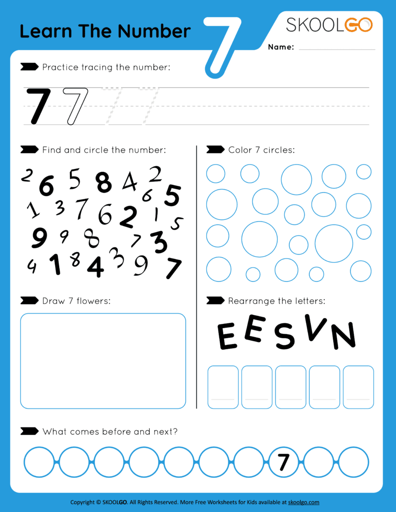 Learn The Number 7 - Free Worksheet for Kids