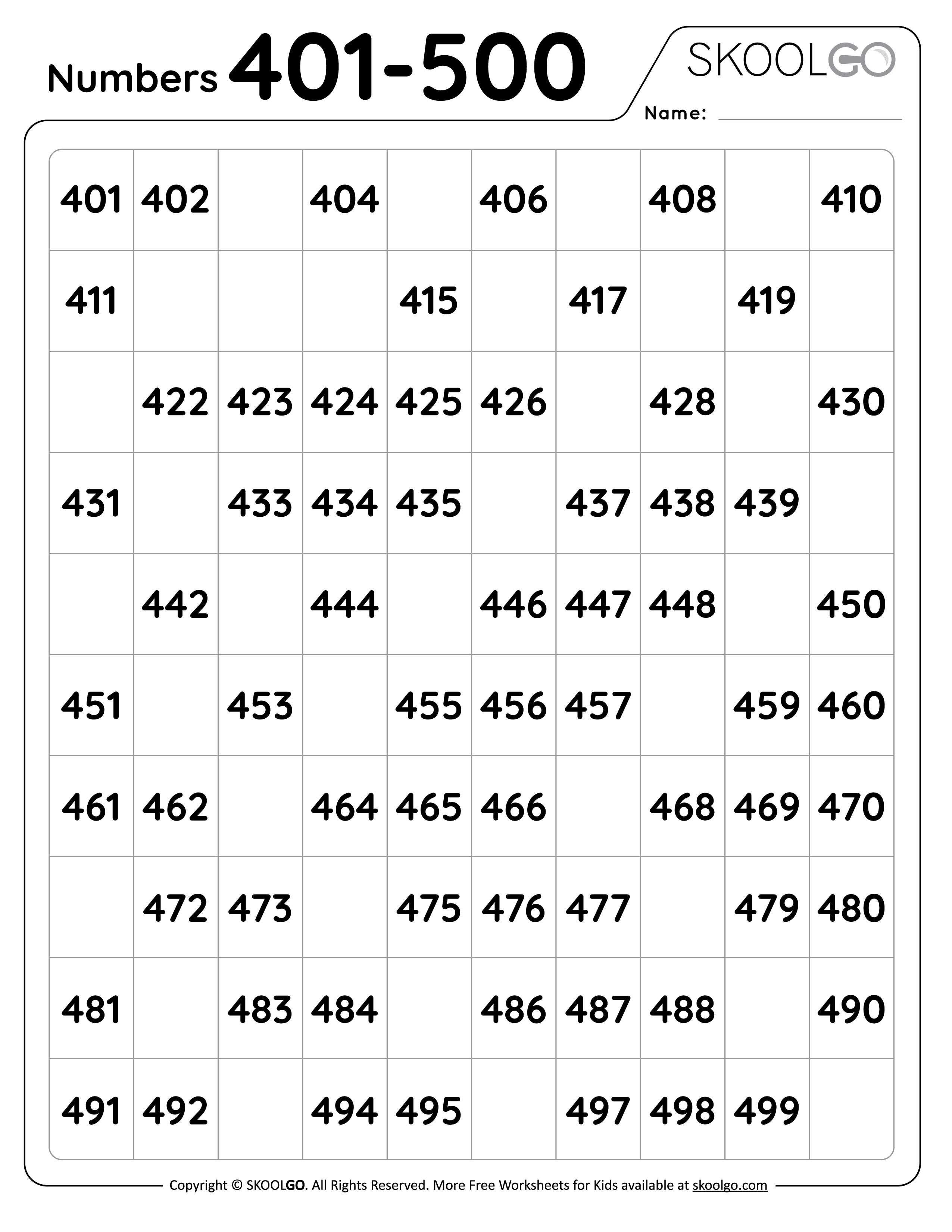 Number Sheet 1 To 500 Worksheetpedia Images - vrogue.co