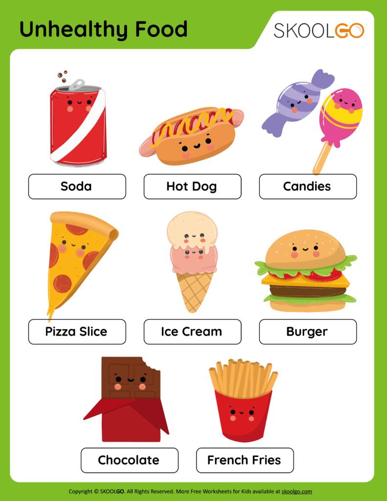 Unhealthy Food - Free Worksheet for Kids