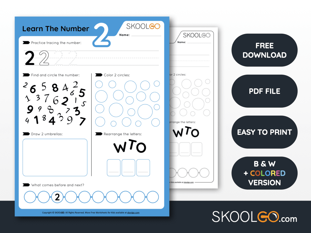 Free Worksheet for Kids - Learn The Number 2 - SkoolGO