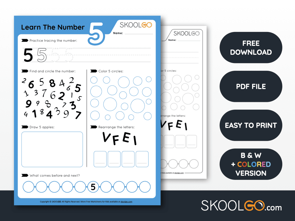 Free Worksheet for Kids - Learn The Number 5 - SkoolGO