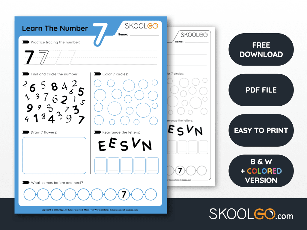 Free Worksheet for Kids - Learn The Number 7 - SkoolGO