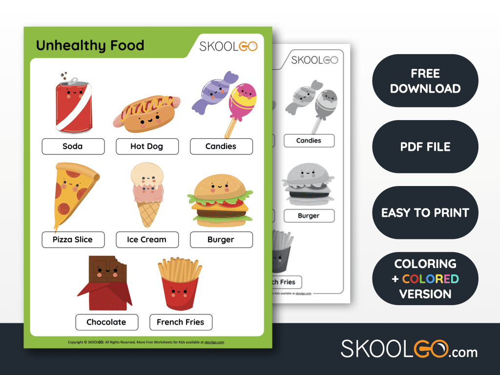 Free Worksheet for Kids - Unhealthy Food - SkoolGO