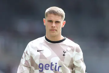 Micky van de Ven of Tottenham Hotspur looks on as the team warms