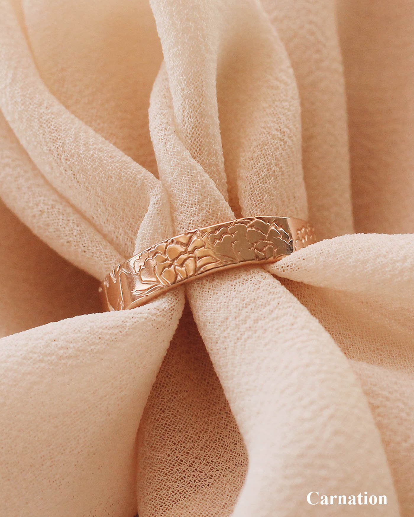 14K Gold Filled Birth Flower Hand Stamped Thick Ring Bands — Priscilla Ma