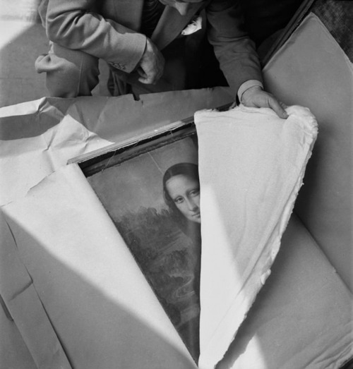   Mona Lisa being unpack-aged after WW2.  