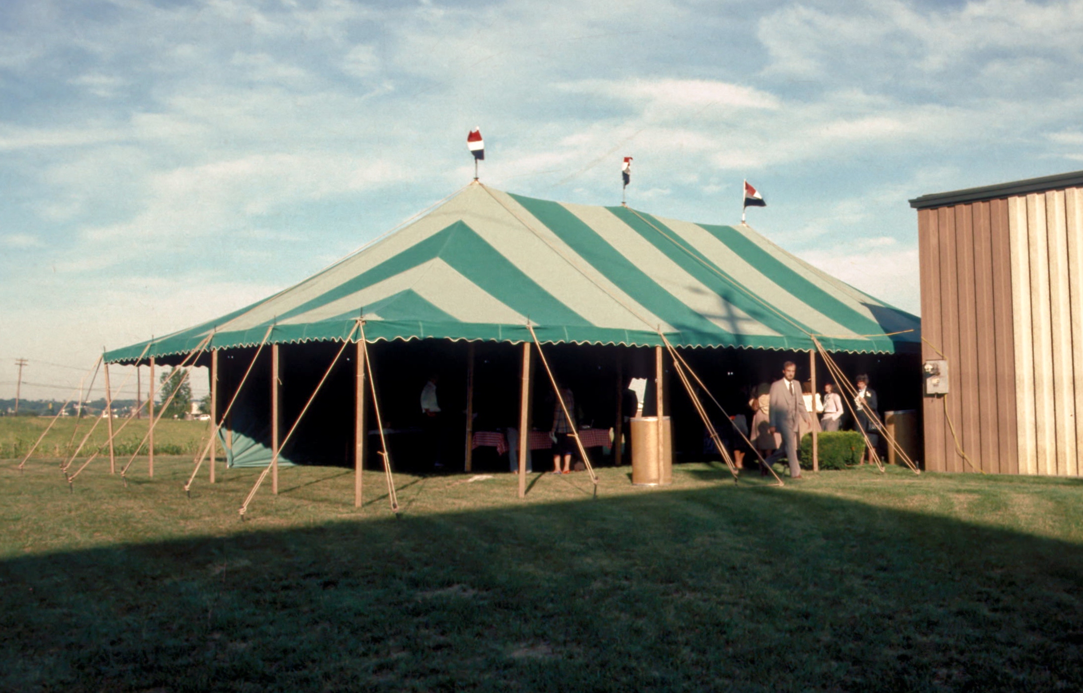  In the early days, we bought tents that were gray and green striped because they didn't show the dirt as quickly. 