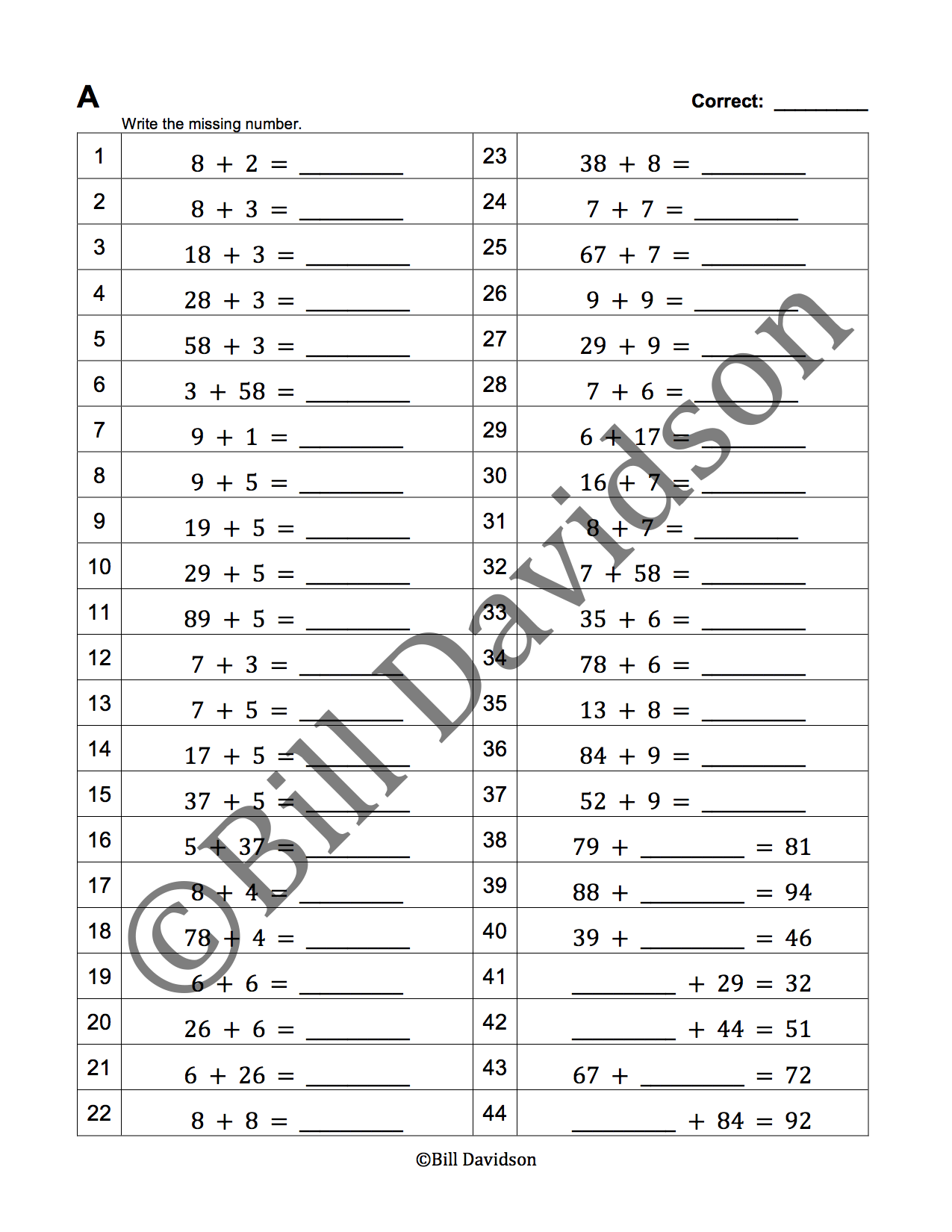 Add & Subtract Crossing the 10 within 100 — The Davidson Group