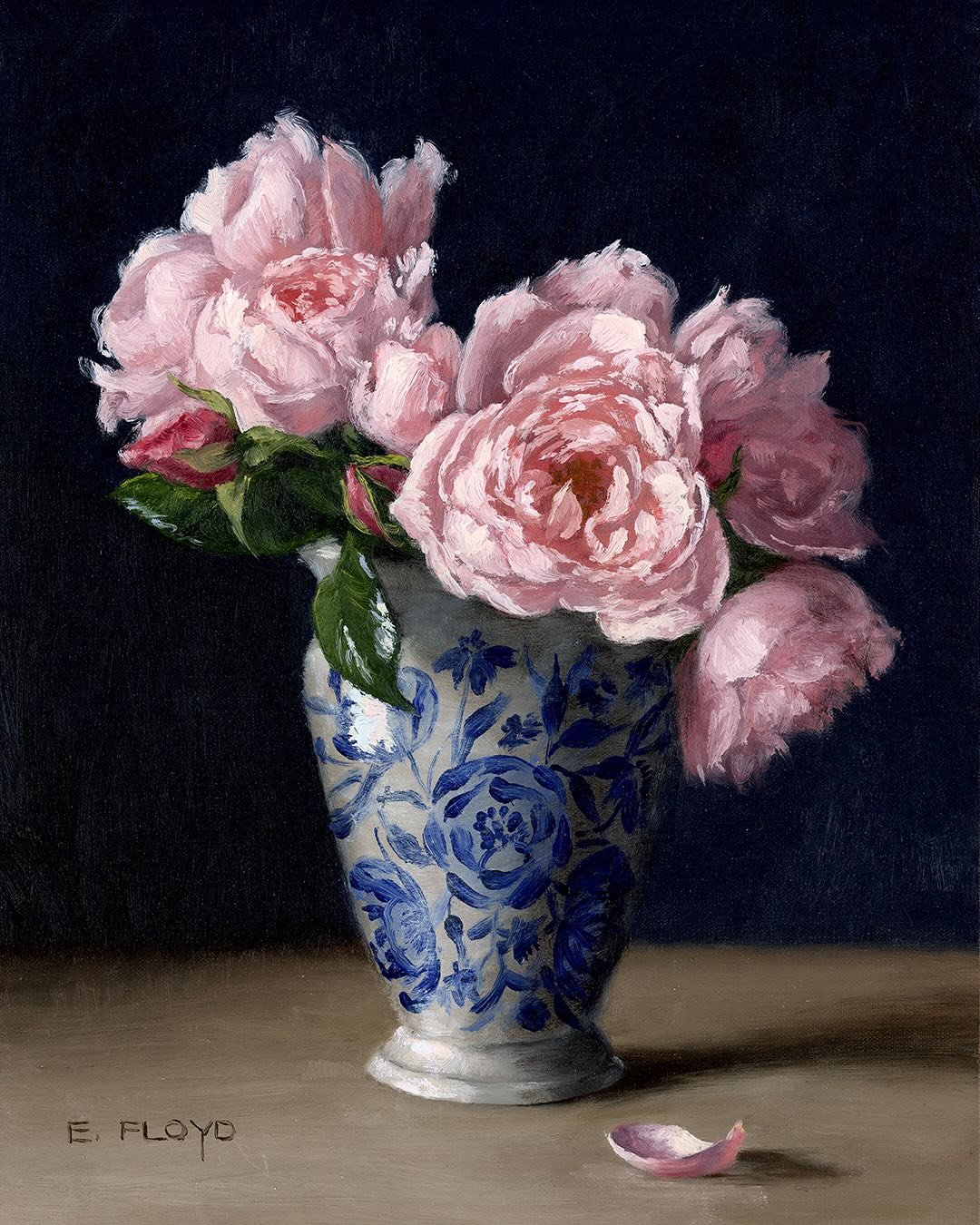 &lsquo;Pale Pink Roses in Vase&rsquo; 2024⁠
Oil on Linen Panel. This and a few other new paintings will be available on my website tomorrow (for email subscribers) or Friday (for everyone else). ❤️⁠
⁠
The blue and white vase is handmade by @maryfranc