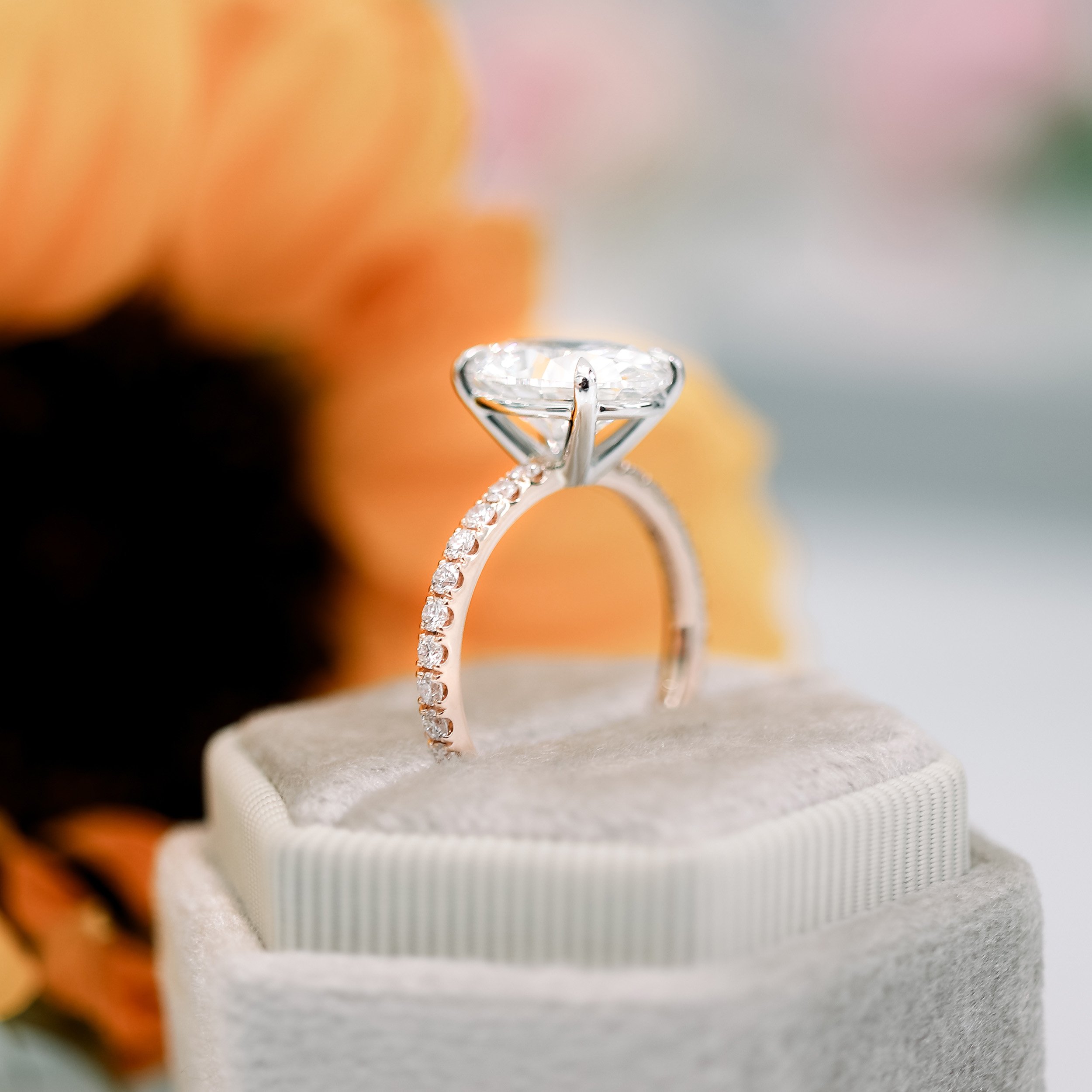 Oval Petite Four Prong Pavé Setting | Custom Lab Diamond Engagement Ring