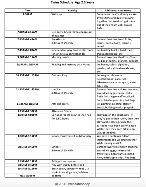 Twin Schedules: Birth - 2.5 Years — Twinside Scoop