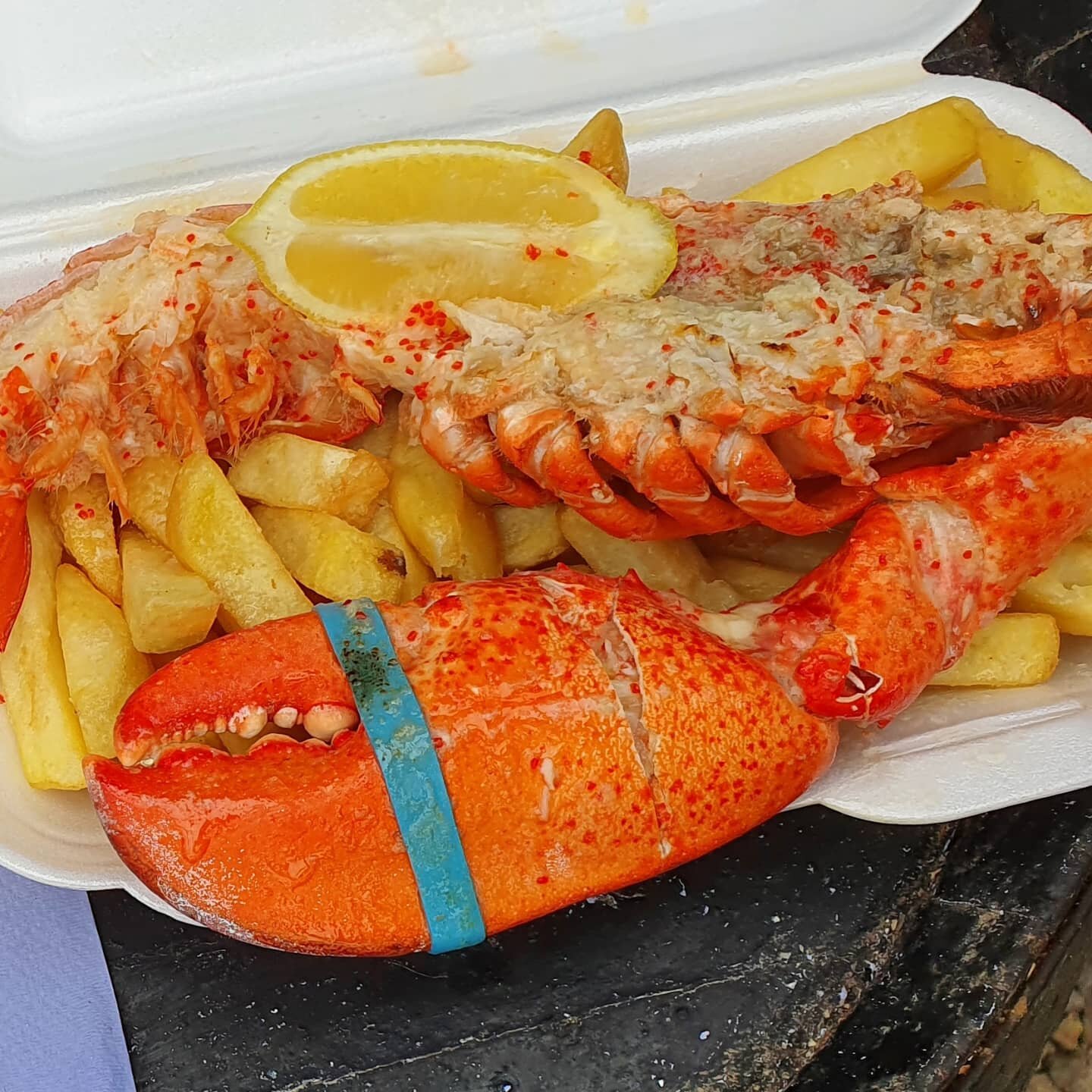 Lobster and chips anyone? Slathered in garlic butter. Utter heaven for lunch.