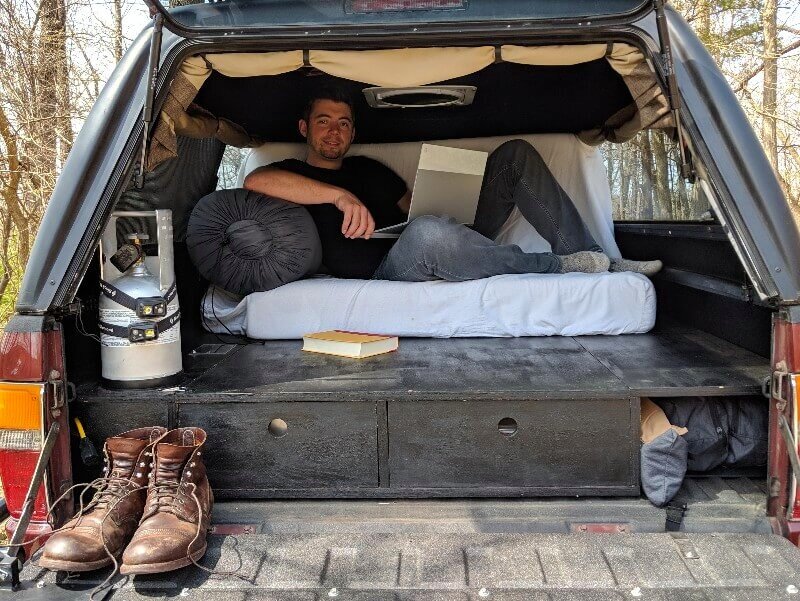 milliard tri fold mattress folded in as a truck bed mattress