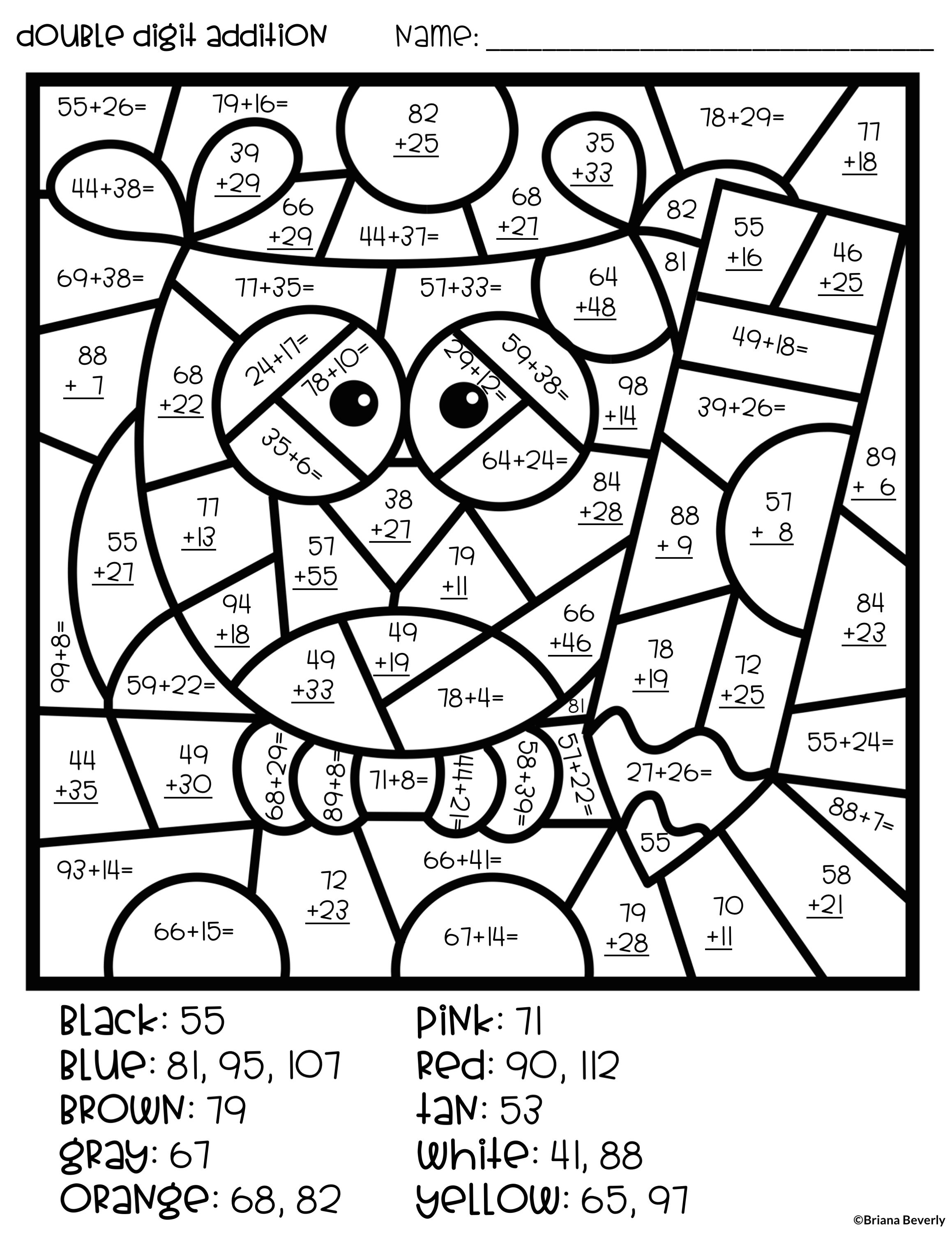 Back to School Color by Number Double Digit Addition & Subtraction ...