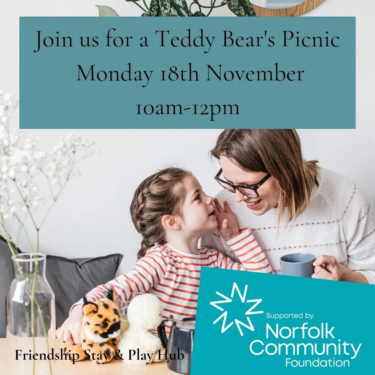 Do you know any local families with little people who would enjoy this event next Monday? 

It's totally FREE &amp; run by @burstoncommunityprojects here at The Space. 

Fully funded by the fantastic @norfolkcf

Bring your teddies to play, share some