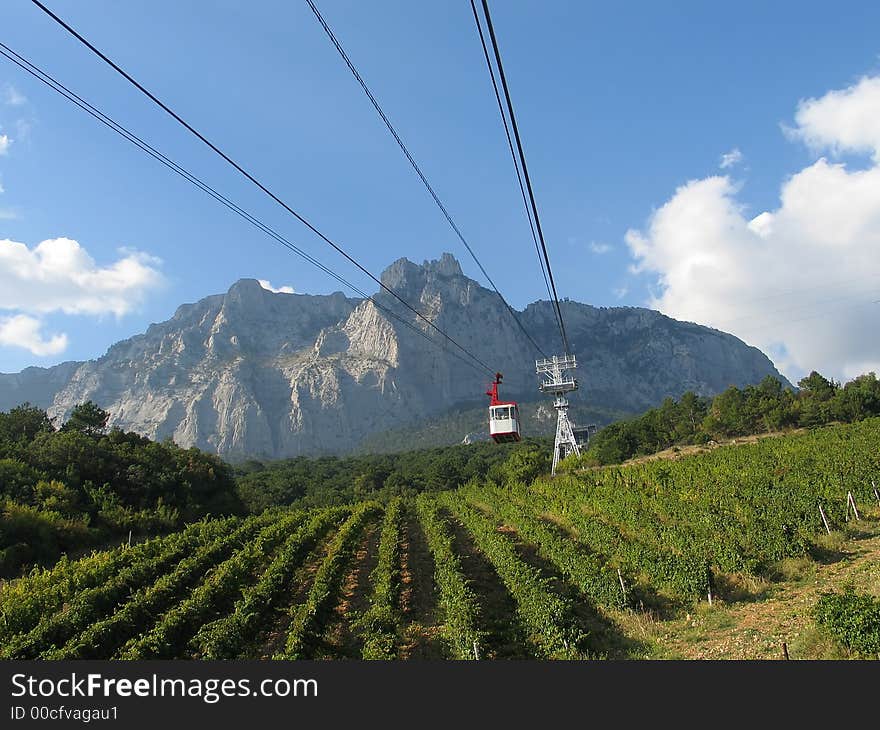 Day view of mountain Ai-Petri and rope-way to top. (Crimea, Ukraine). Day view of mountain Ai-Petri and rope-way to top. (Crimea, Ukraine)