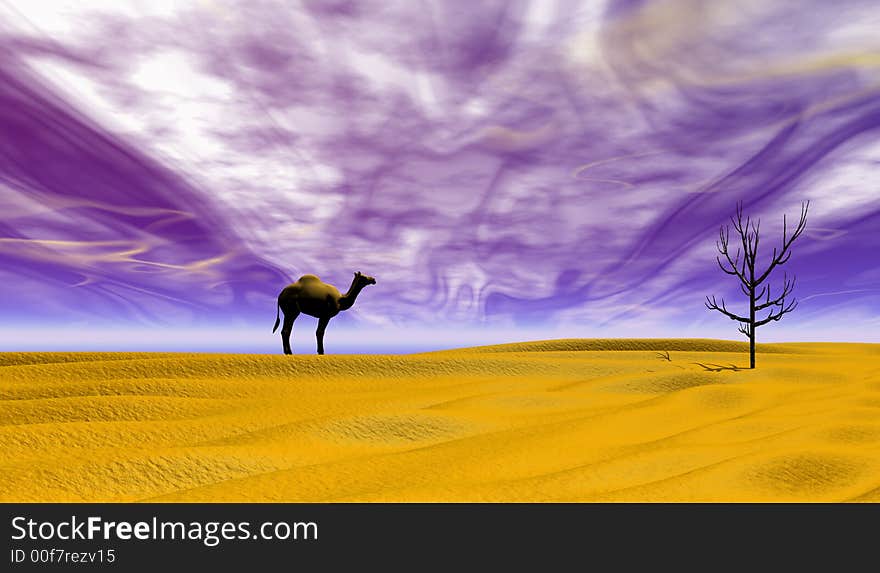 Lost in the desert - camel silhouette in the background