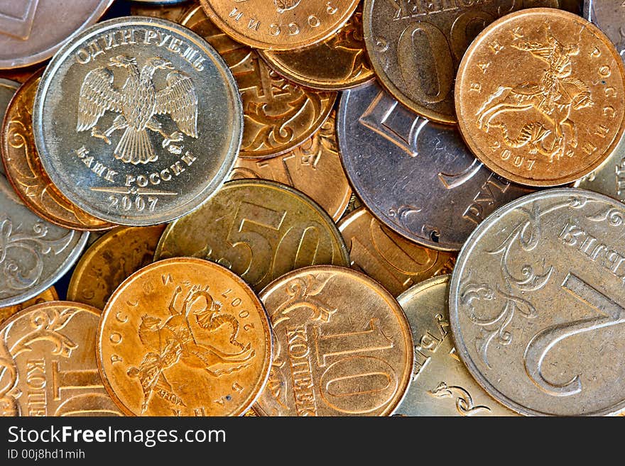 Russian coins close-up, may be used as background. Russian coins close-up, may be used as background