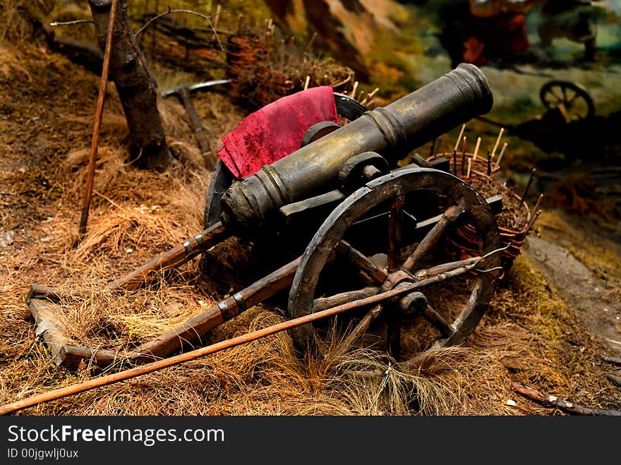 Ancient brass fire cannon on wheels. Ancient brass fire cannon on wheels