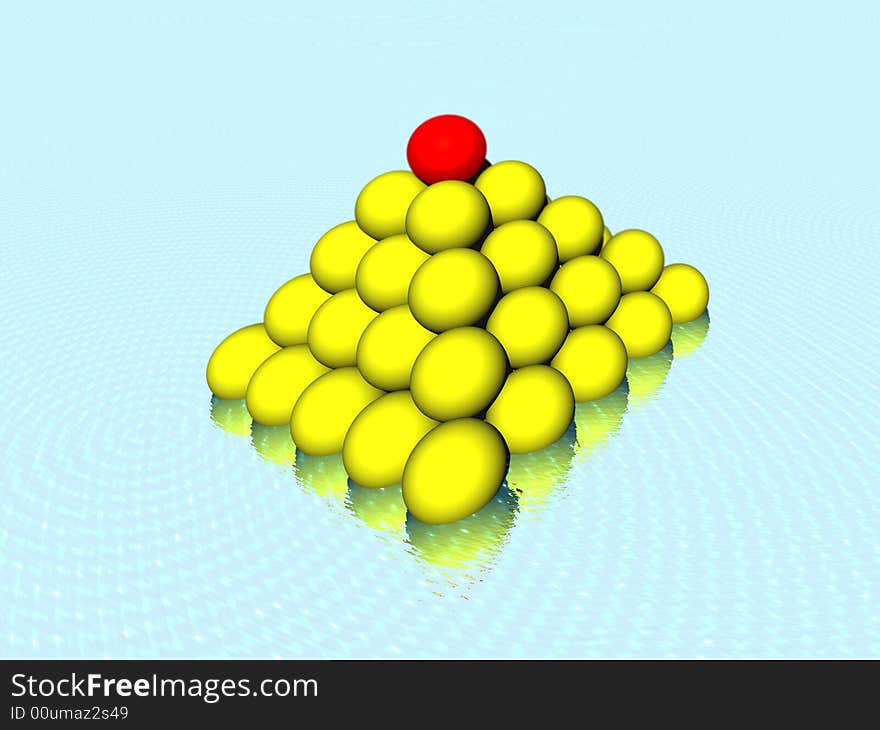 Pyramid consisting of yellow spheres with red top