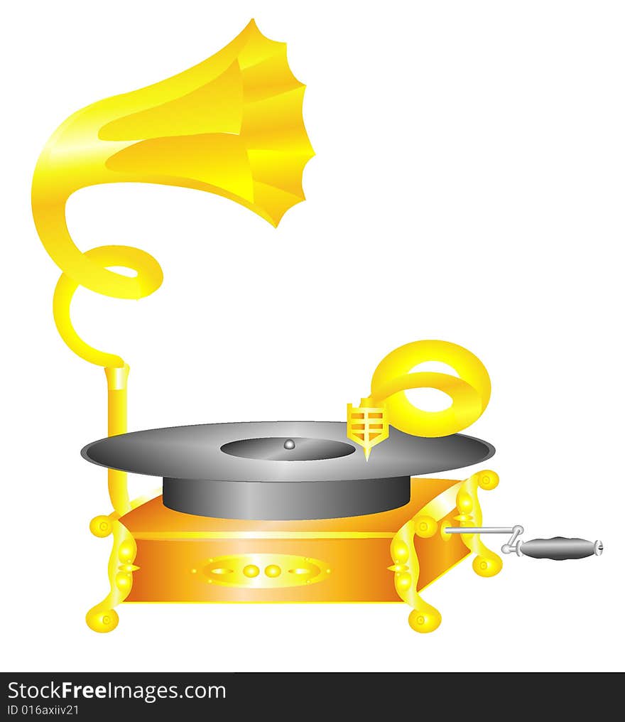 Yellow gramophone with vinyl plate