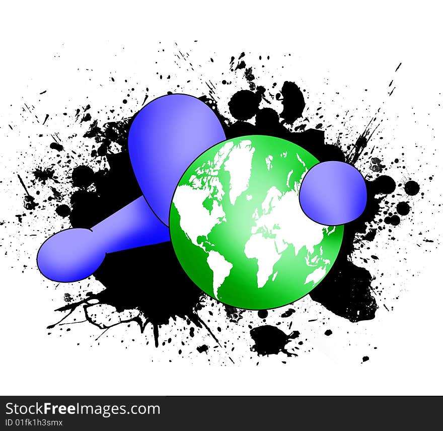 Blue man come out through hole with earth. Blue man come out through hole with earth