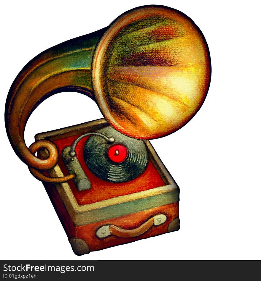 Old classic gramophone playing vinyl record. Old classic gramophone playing vinyl record