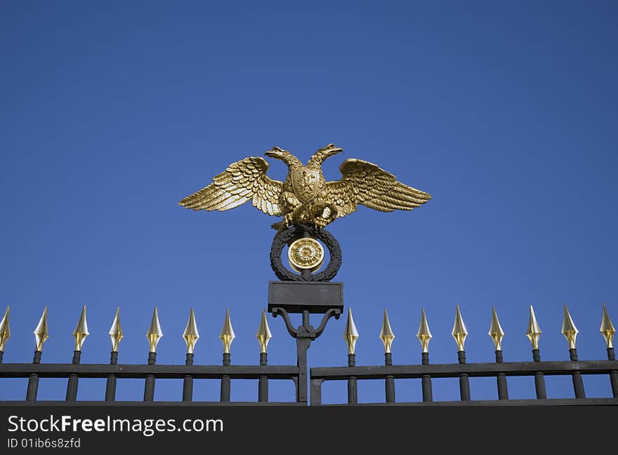 Double-headed eagle - part of Russian Museum main gates. Double-headed eagle - part of Russian Museum main gates