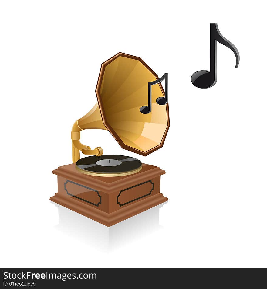 Vector illustration of a gramophone playing music