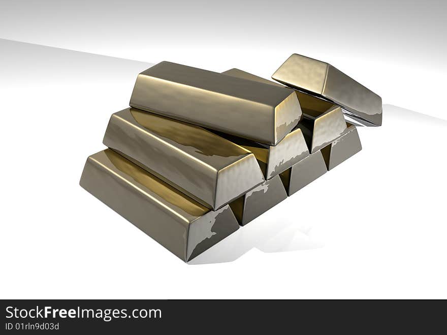 Gold ingots on white background - cartooned