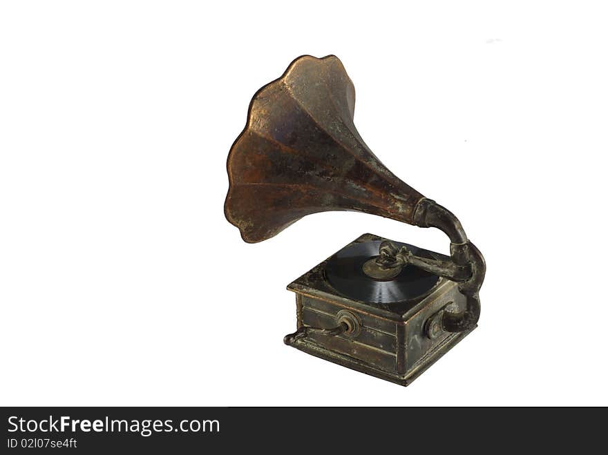 Old gramophone on white background