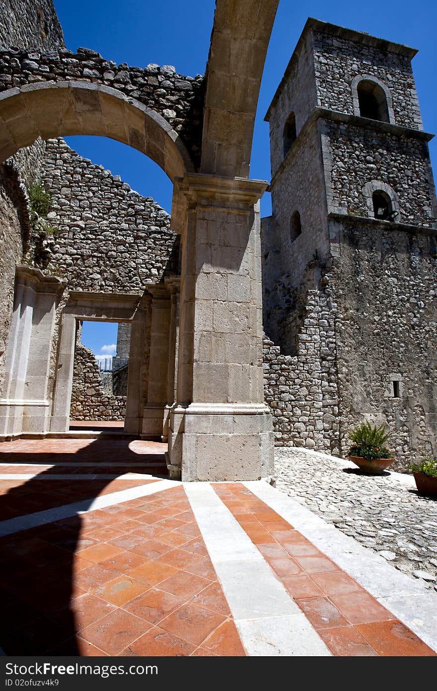 Ancient arch in church, each one town doors. Ancient arch in church, each one town doors