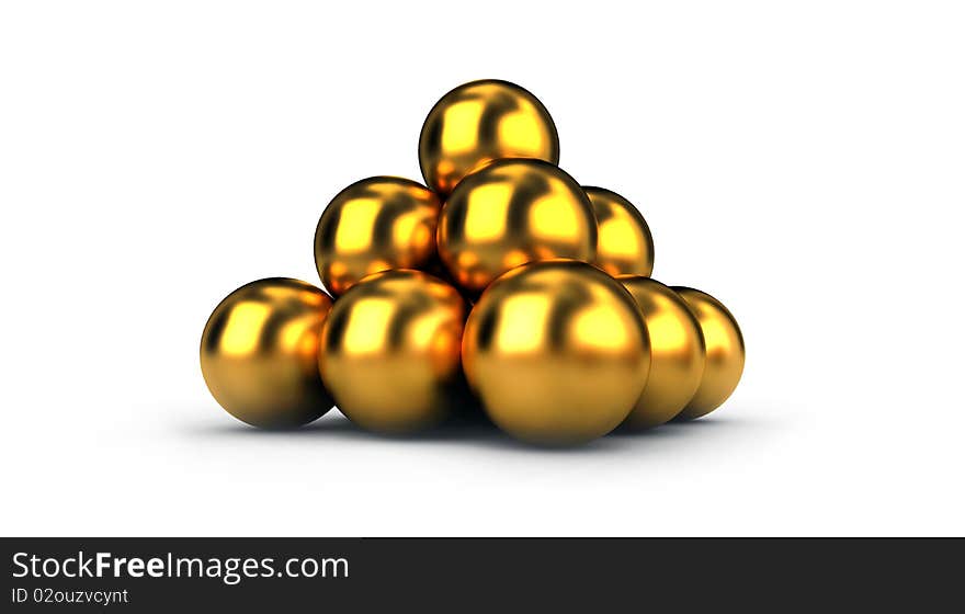 10 Golden balls made a pyramid. 10 Golden balls made a pyramid