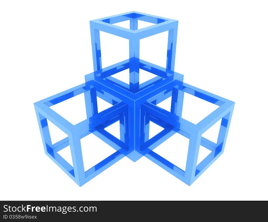 Illustration with abstract blue frame cubes (unity concept)