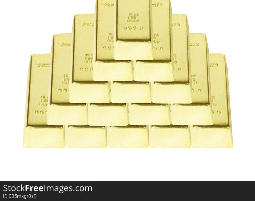 The pyramid from bars of gold on white background. The pyramid from bars of gold on white background