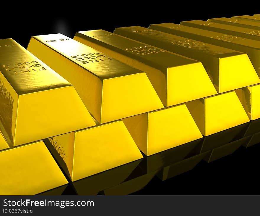 A stack of gold bars over black