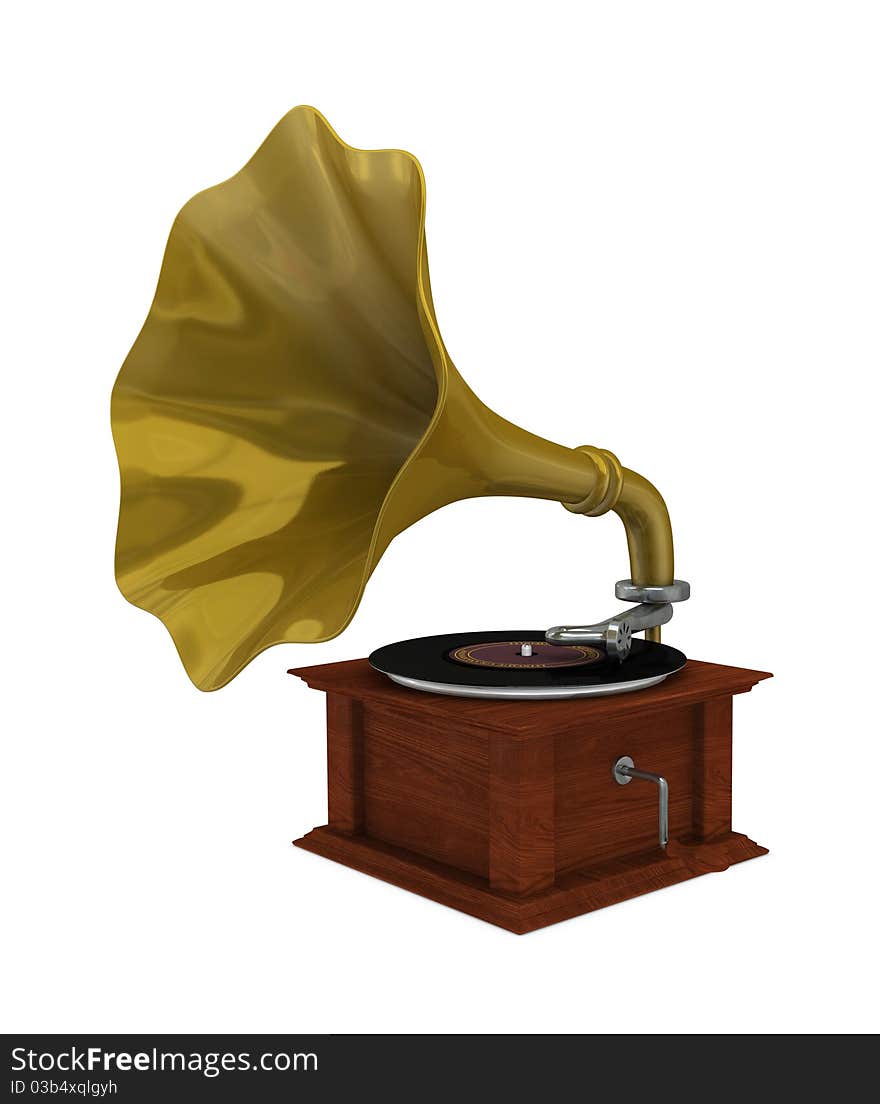 One 3d render of an old gramophone