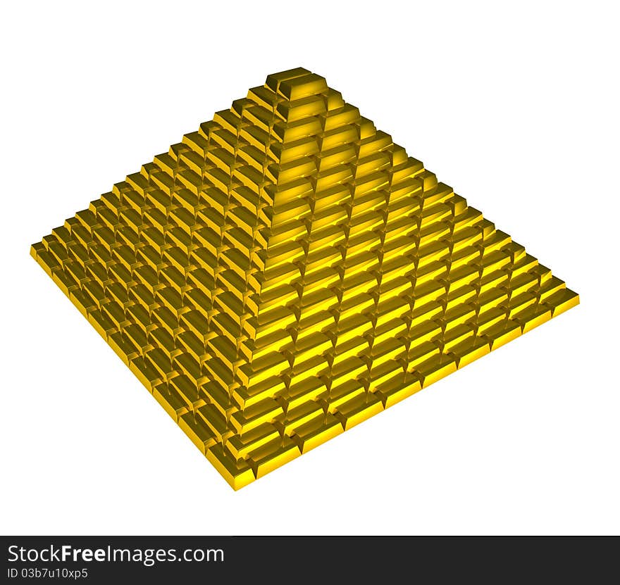 Gold bricks pyramid on white background. Gold bricks pyramid on white background