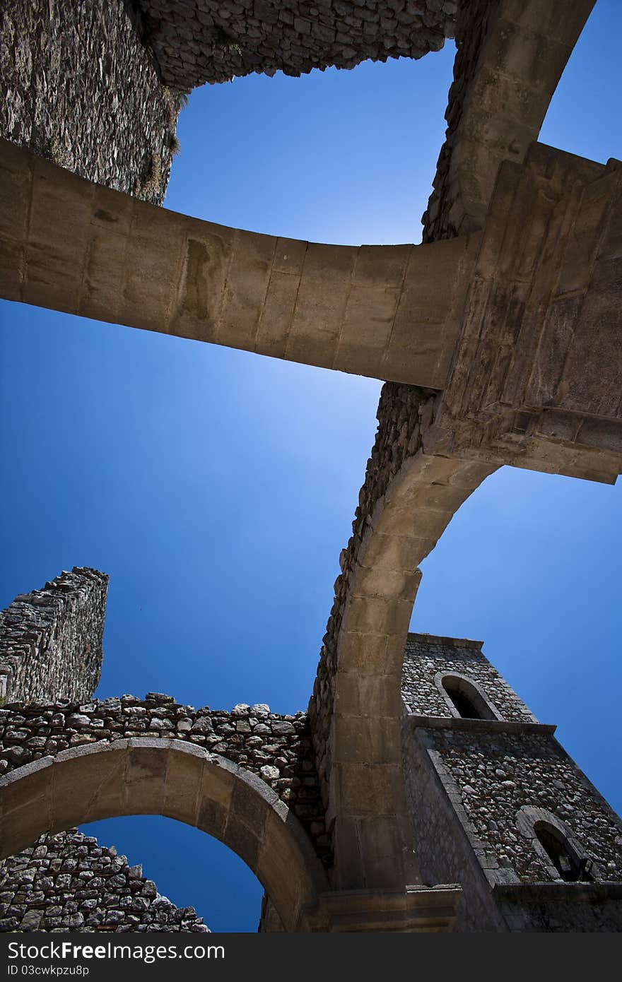 Ancient arch in church, each one town doors. Ancient arch in church, each one town doors