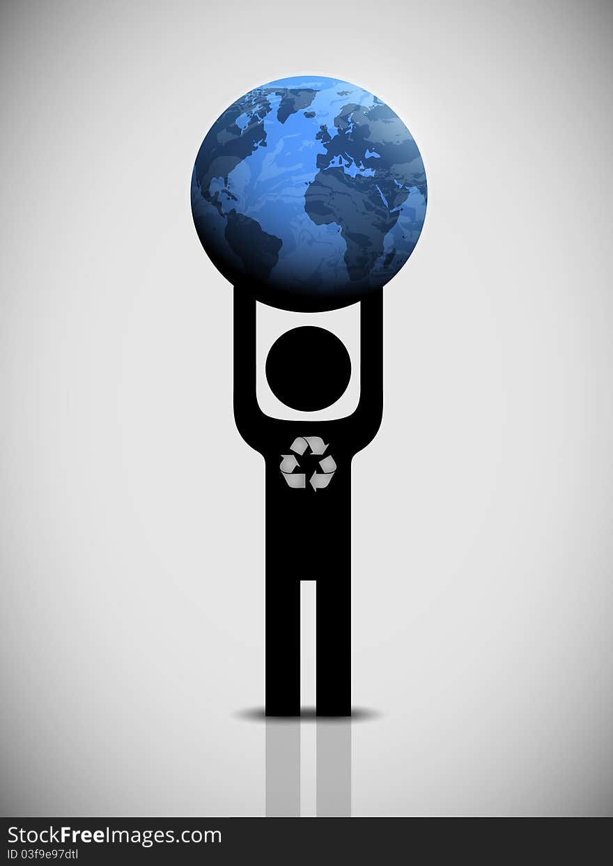 Figure of a man who is holding the planet Earth. Figure of a man who is holding the planet Earth