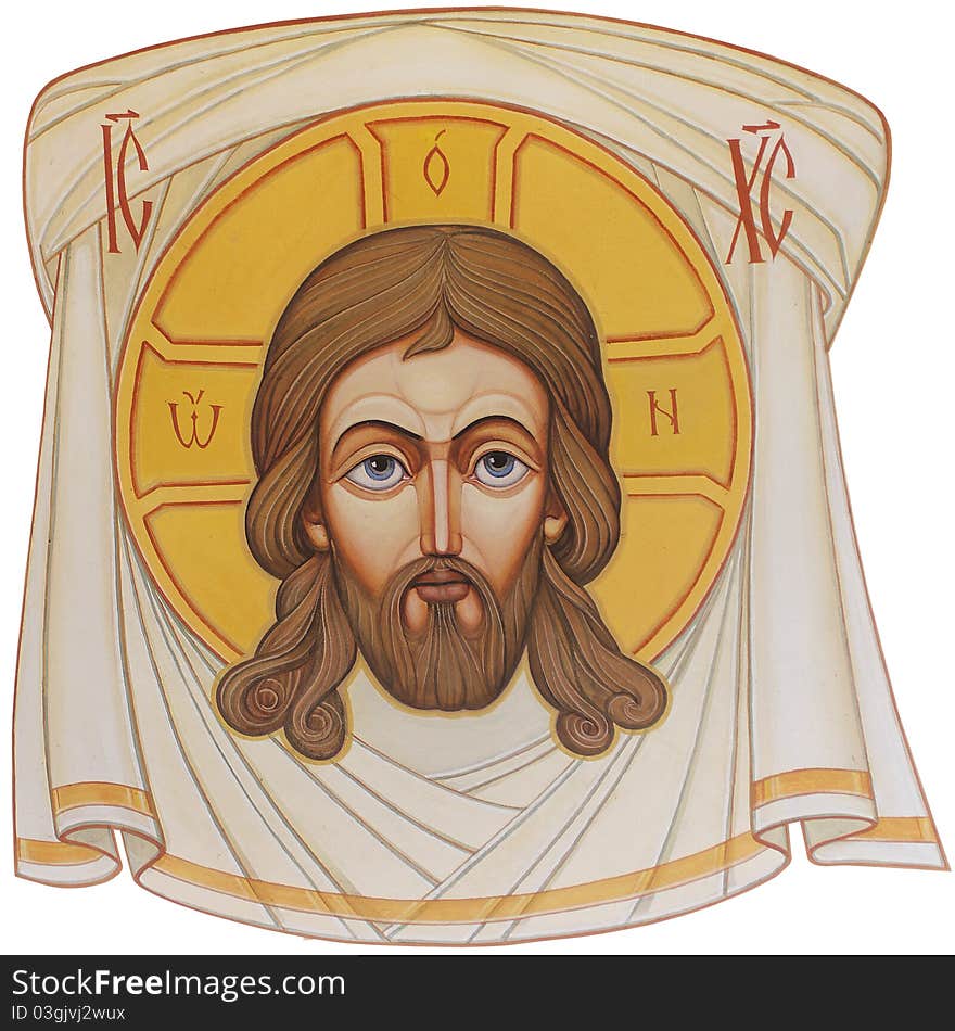 The painting of the church. Face image of Jesus Christ.